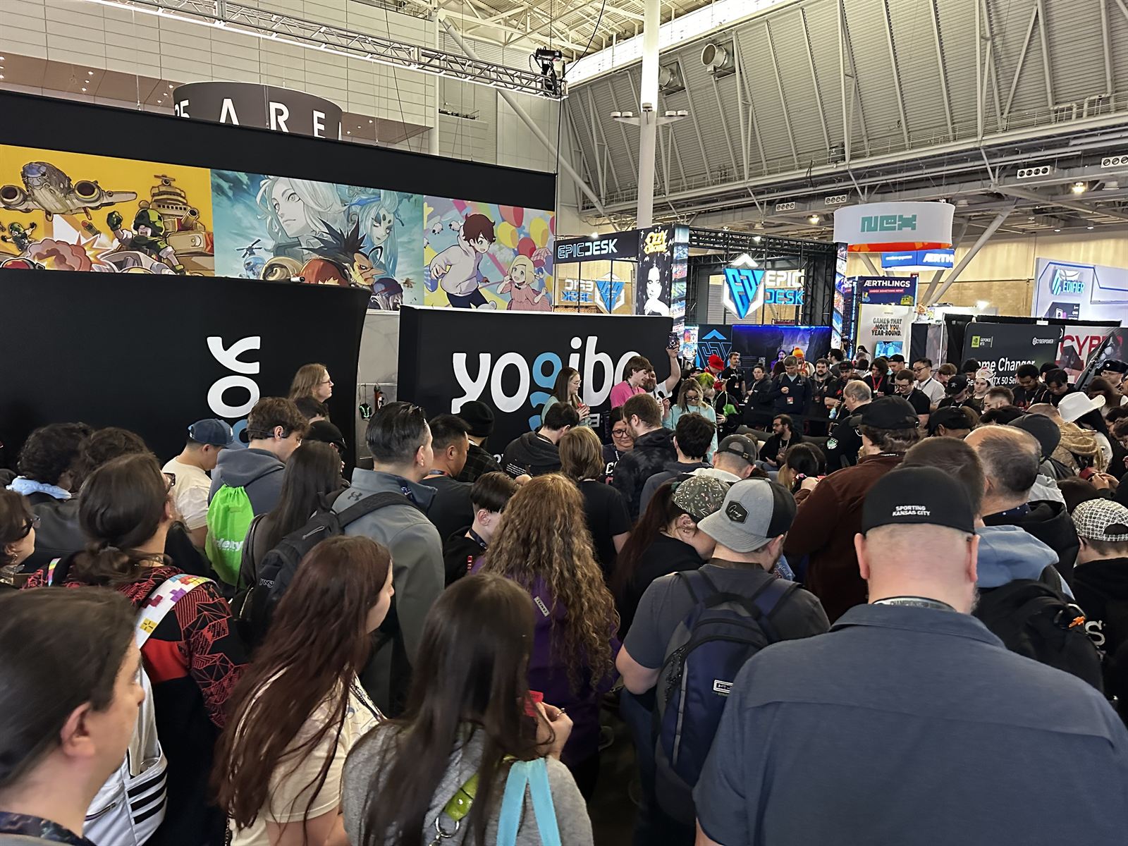A crowd gathered at the Yogibo booth on the PAX show floor