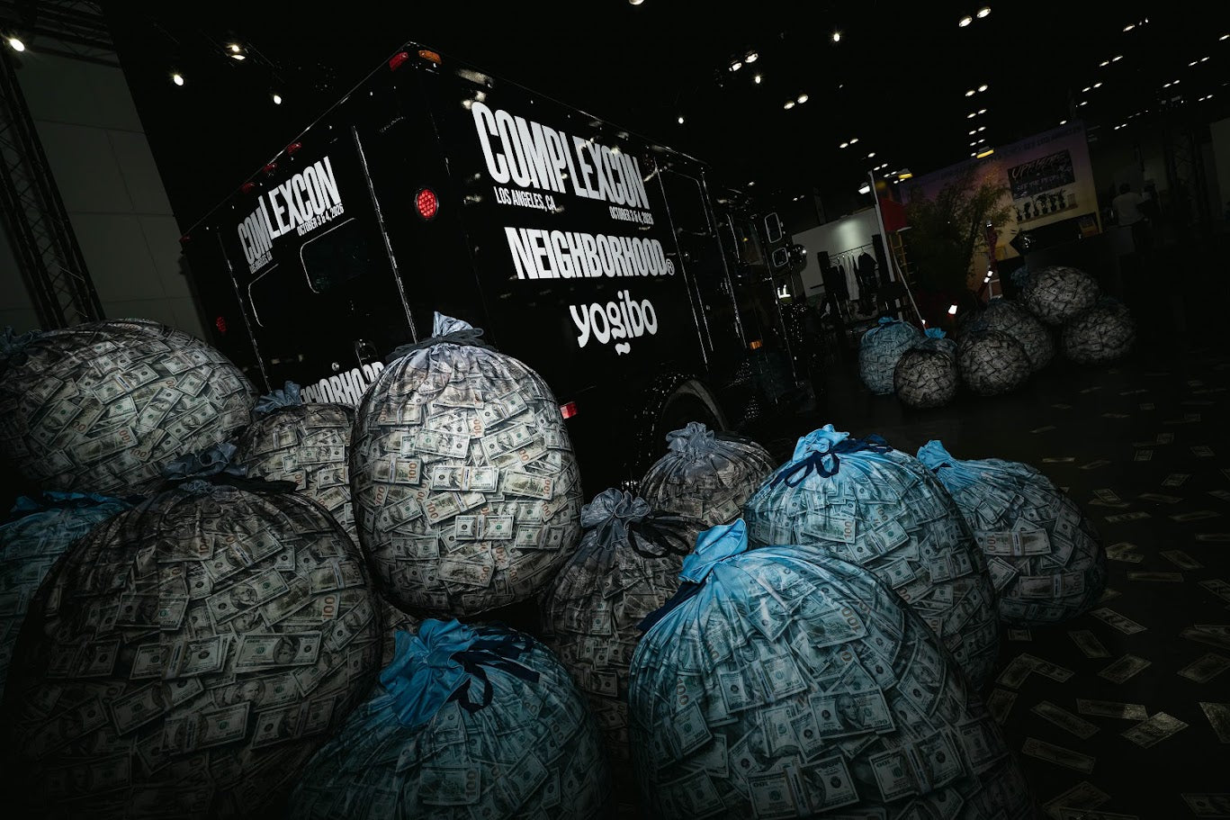 The NEIGHBORHOOD × Yogibo money-truck and cash bean bags at ComplexCon Los Angeles