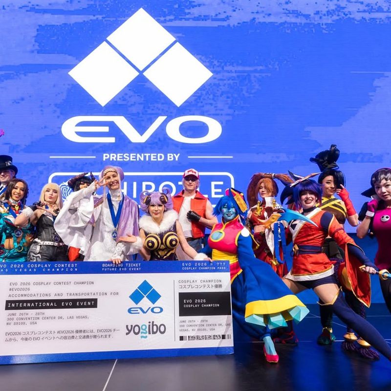 Cosplay contest winners on stage at EVO Ultimate Fighting Championship, powered by Yogibo