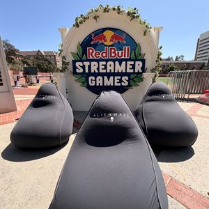Alienware Yogibo bean bags set up at Red Bull Streamer Games